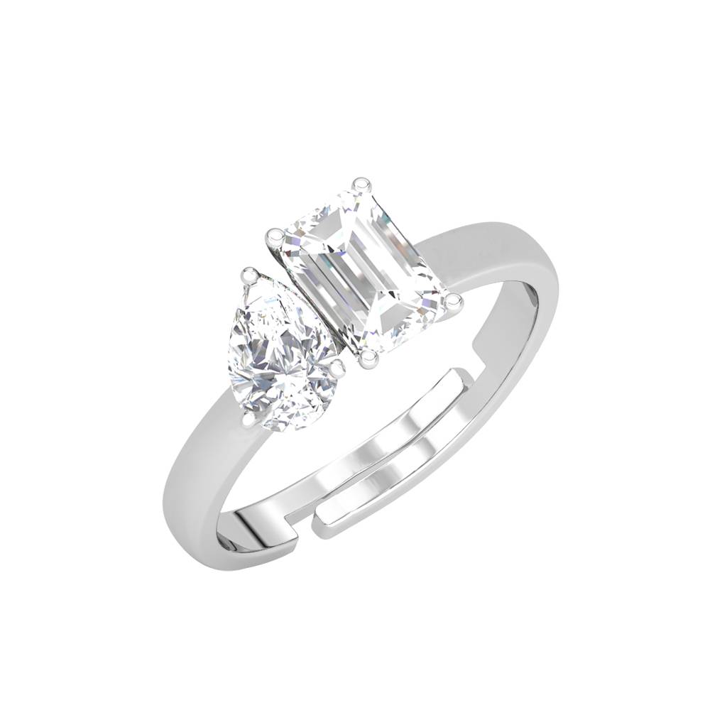 Clara 925 Sterling Silver Swiss Zircon Rhodium Plated Twins Finger Ring With Adjustable Band : CSFR53