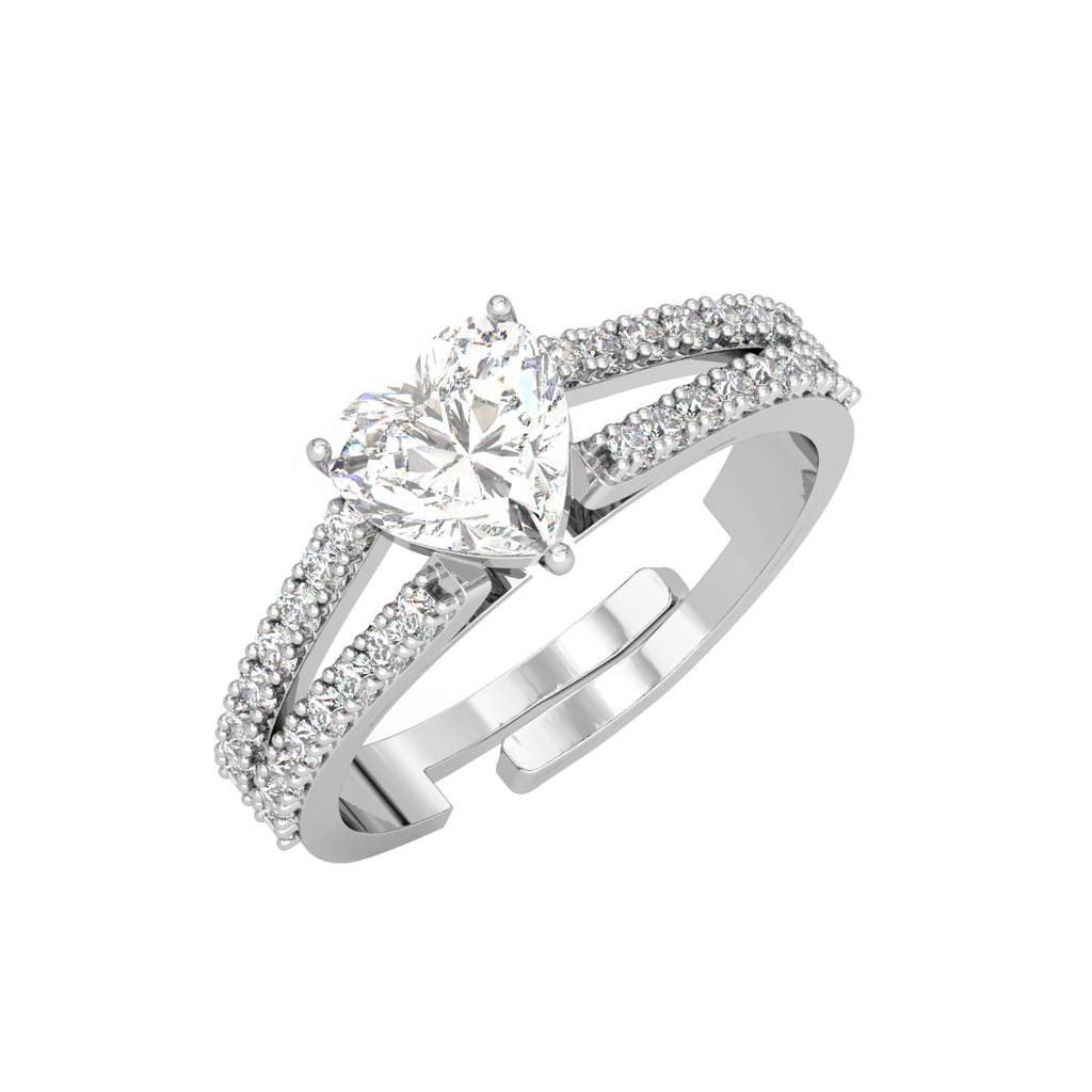 Clara 925 Sterling Silver Swiss Zircon Rhodium Plated Proposal Finger Ring With Adjustable Band : CSFR54
