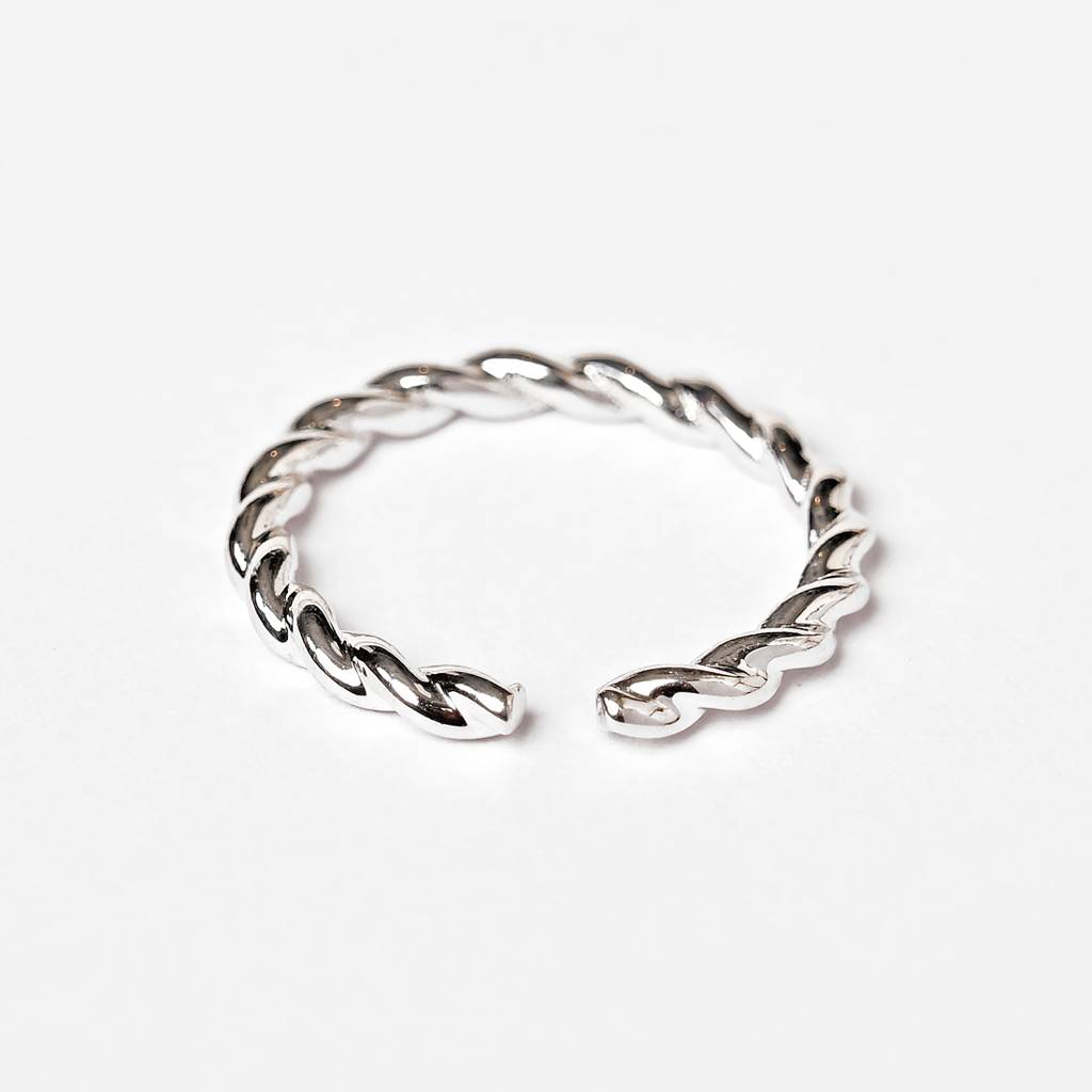 Clara Pure 925 Sterling Silver Rope Adjustable Thumb Band Finger Ring For Women & Girls : CSFR70
