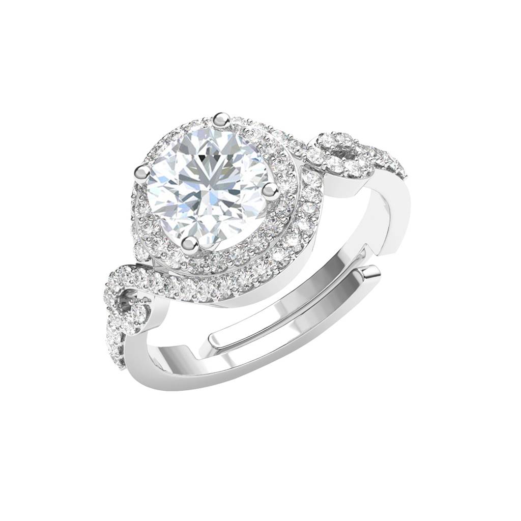 Clara 925 Silver Swiss Zircon Platinum Plated Adjustable Swirl Solitaire Finger Ring : CSFR75