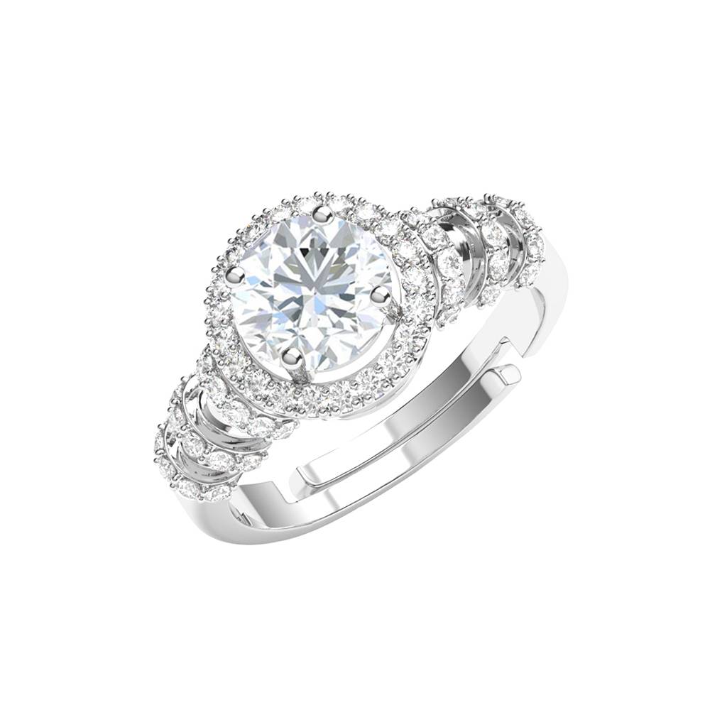 Clara 925 Silver Swiss Zircon Platinum Plated Adjustable Brisa Solitaire Cocktail Finger Ring : CSFR77