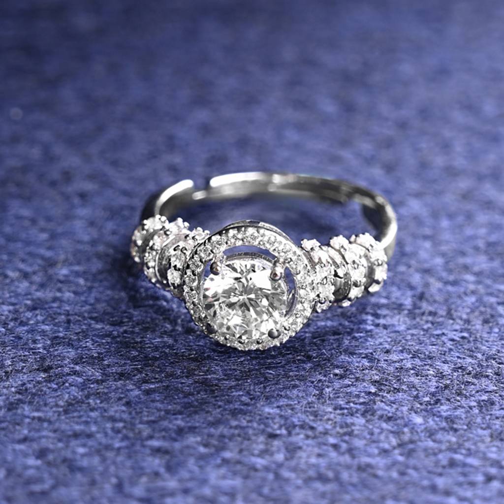 Clara 925 Silver Swiss Zircon Platinum Plated Adjustable Brisa Solitaire Cocktail Finger Ring : CSFR77