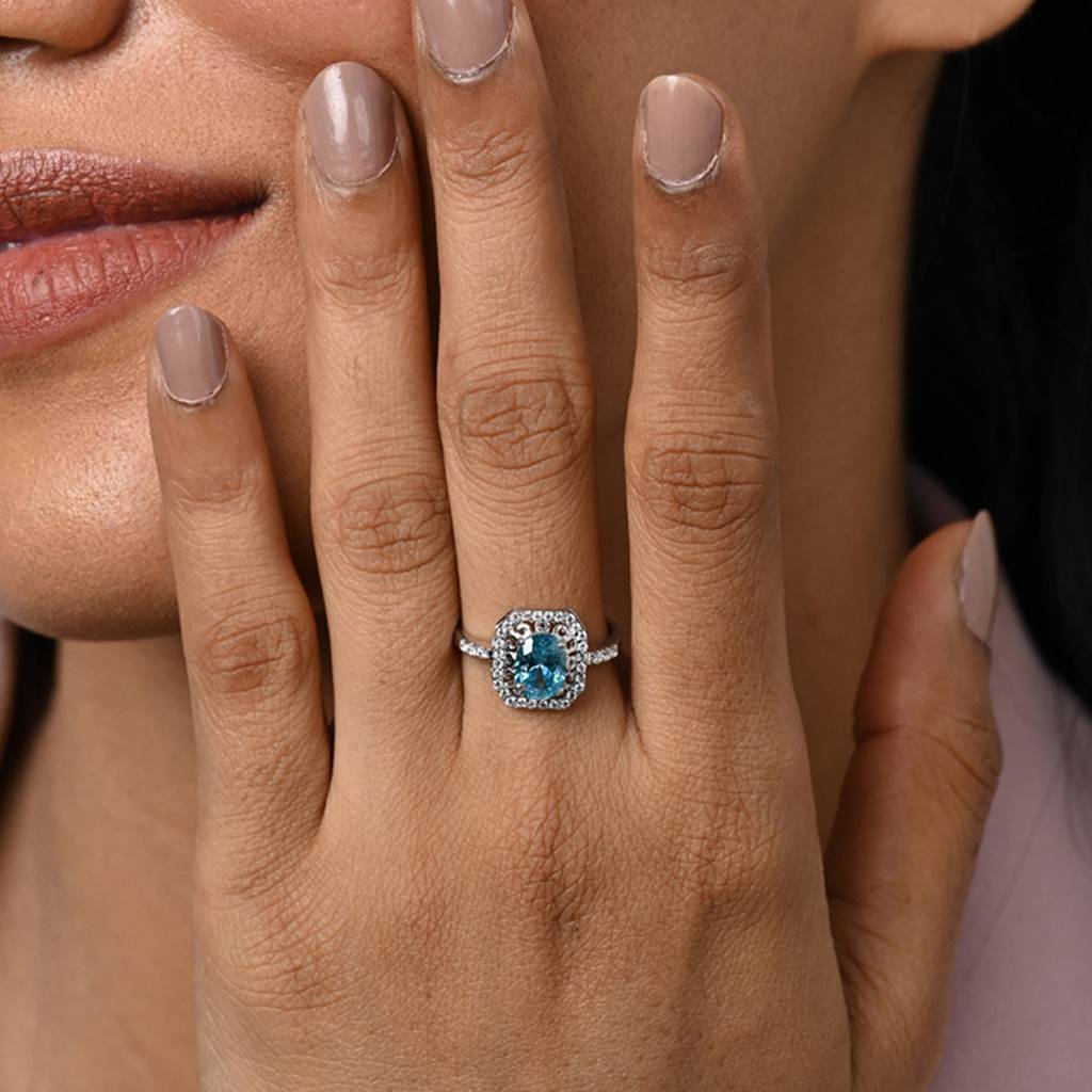 Clara 925 Silver Swiss Zircon Platinum Plated Adjustable Carol Blue Topaz Solitaire Finger Ring : CSFR78