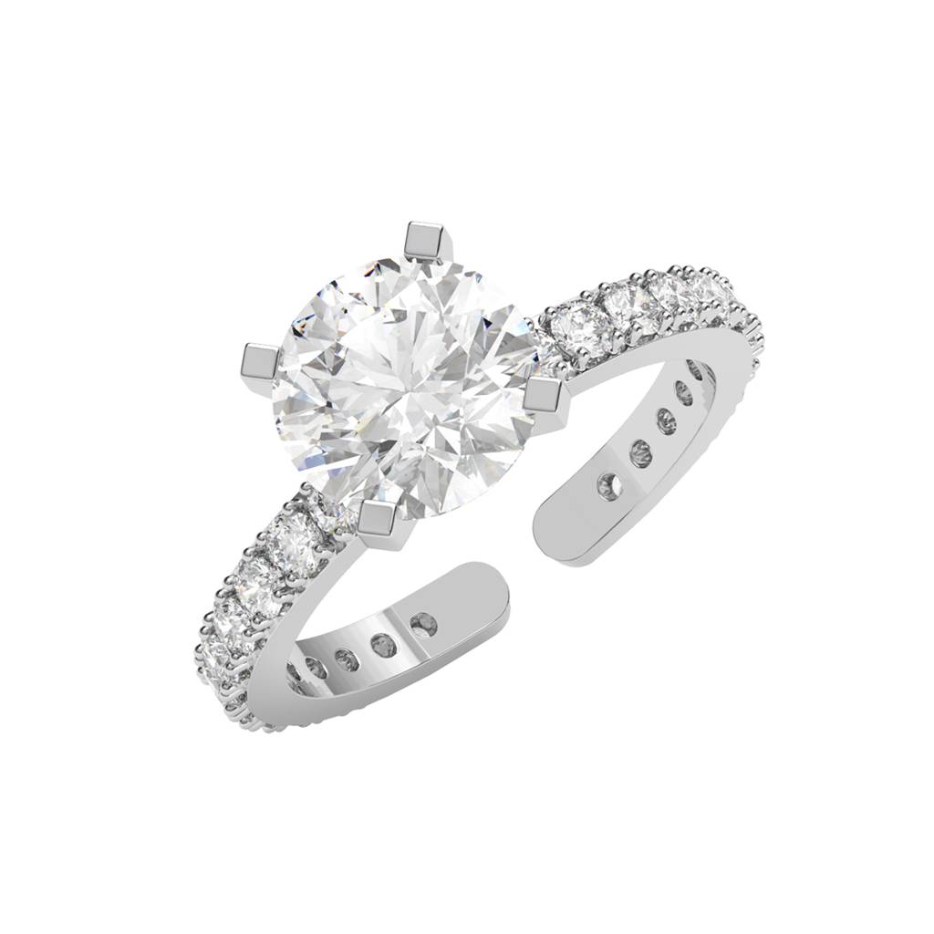Clara 925 Silver Swiss Zircon Platinum Plated Adjustable Fleur Classic Solitaire Finger Ring : CSFR79