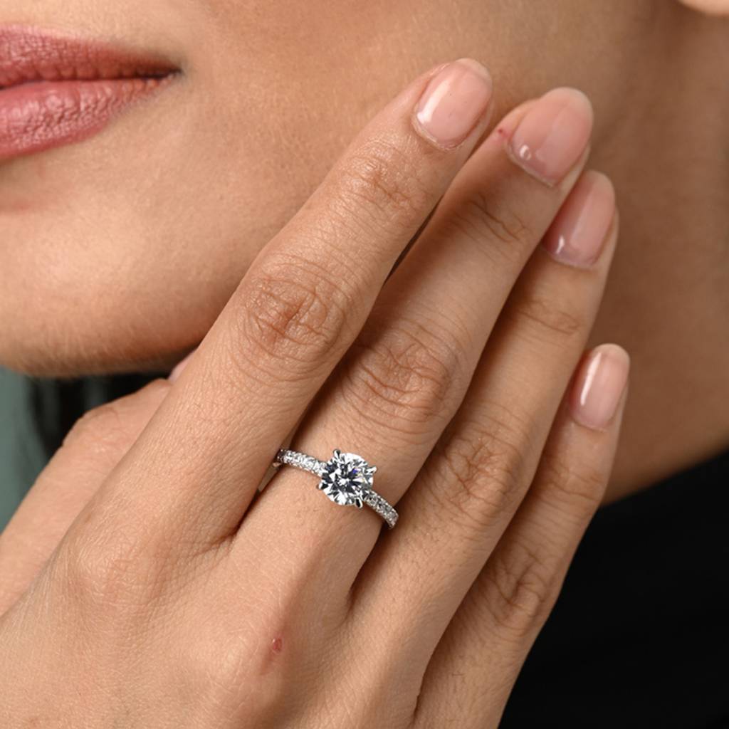Clara 925 Silver Swiss Zircon Platinum Plated Adjustable Fleur Classic Solitaire Finger Ring : CSFR79