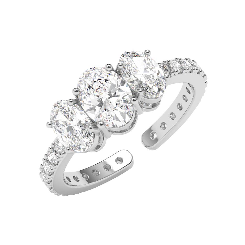 Clara 925 Silver Swiss Zircon Platinum Plated Adjustable Eloise Three Oval Finger Ring : CSFR83