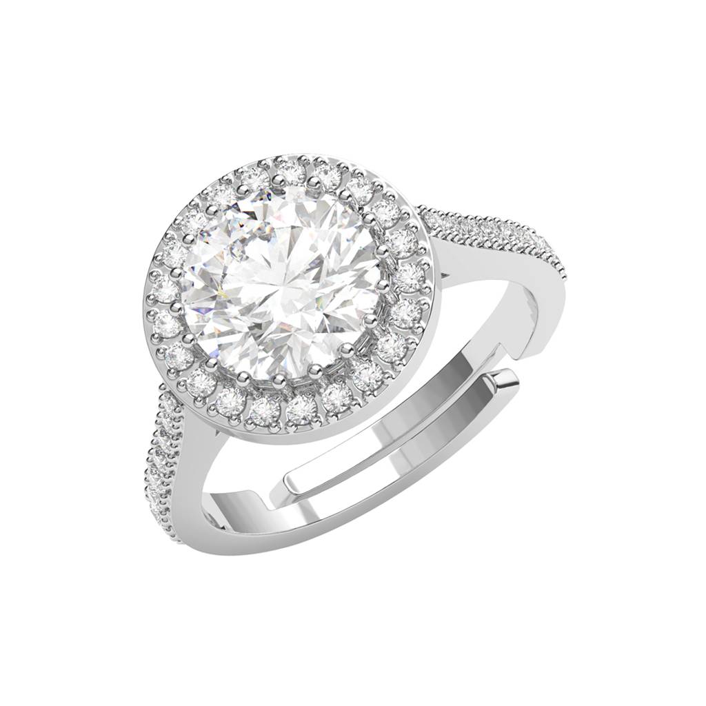 Clara 925 Silver Swiss Zircon Platinum Plated Adjustable Karla Solitaire Halo Finger Ring : CSFR84