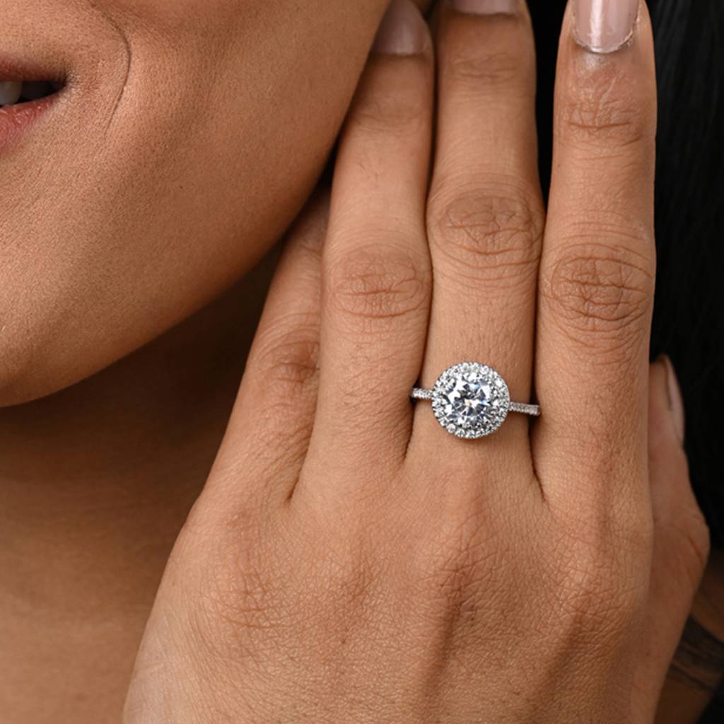 Clara 925 Silver Swiss Zircon Platinum Plated Adjustable Karla Solitaire Halo Finger Ring : CSFR84
