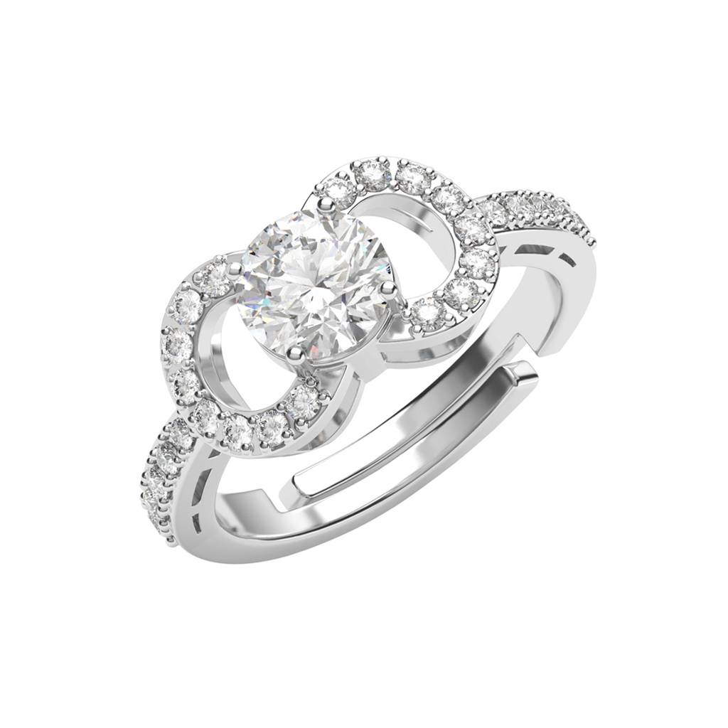 Clara 925 Silver Swiss Zircon Platinum Plated Adjustable Anya Solitaire Promise Finger Ring : CSFR86