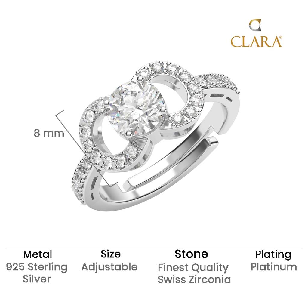 Clara 925 Silver Swiss Zircon Platinum Plated Adjustable Anya Solitaire Promise Finger Ring : CSFR86