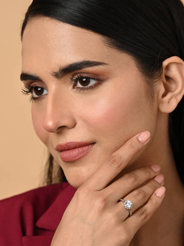 Clara 925 Silver Swiss Zircon Platinum Plated Adjustable Irina Stylish Solitaire Finger Ring : CSFR87