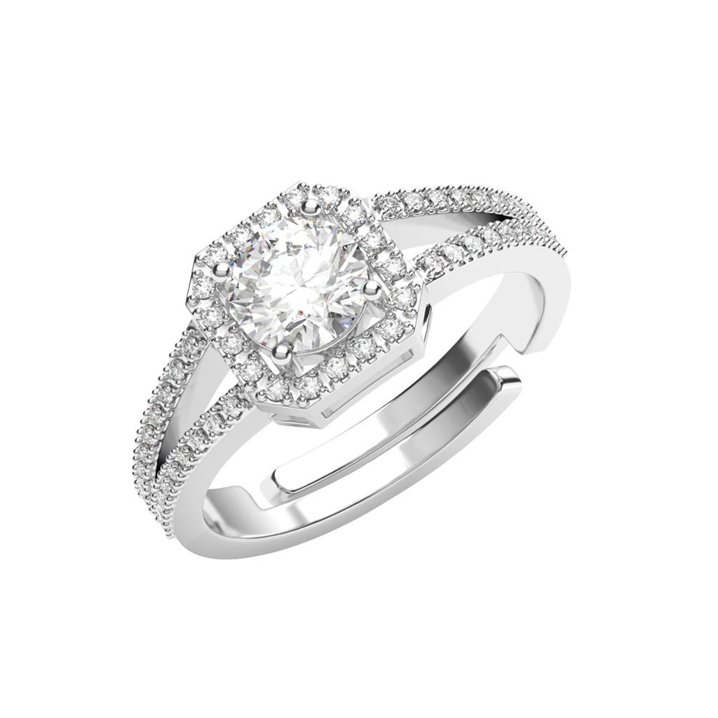 Clara 925 Silver Swiss Zircon Platinum Plated Adjustable Cathedral Halo Finger Ring : CSFR88