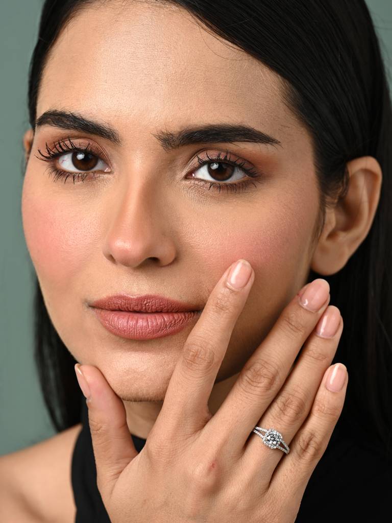 Clara 925 Silver Swiss Zircon Platinum Plated Adjustable Cathedral Halo Finger Ring : CSFR88