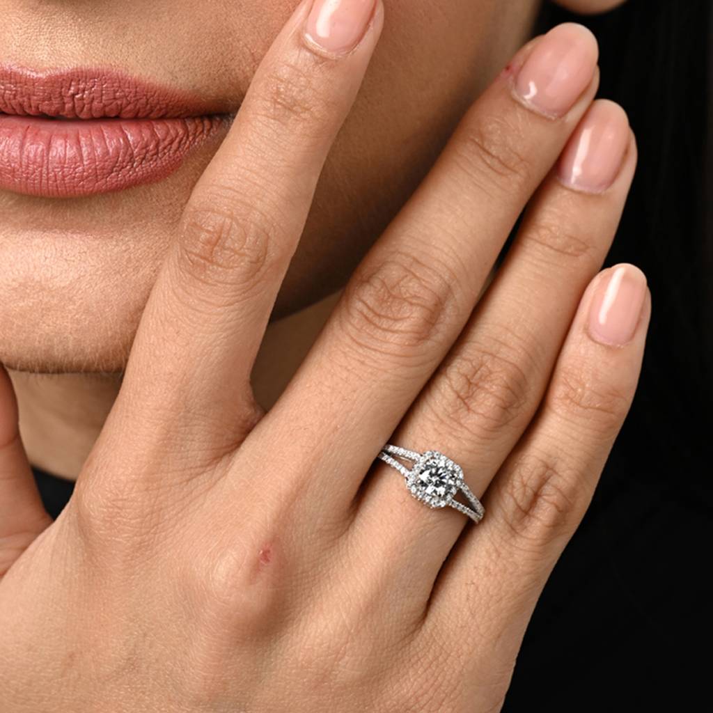 Clara 925 Silver Swiss Zircon Platinum Plated Adjustable Cathedral Halo Finger Ring : CSFR88