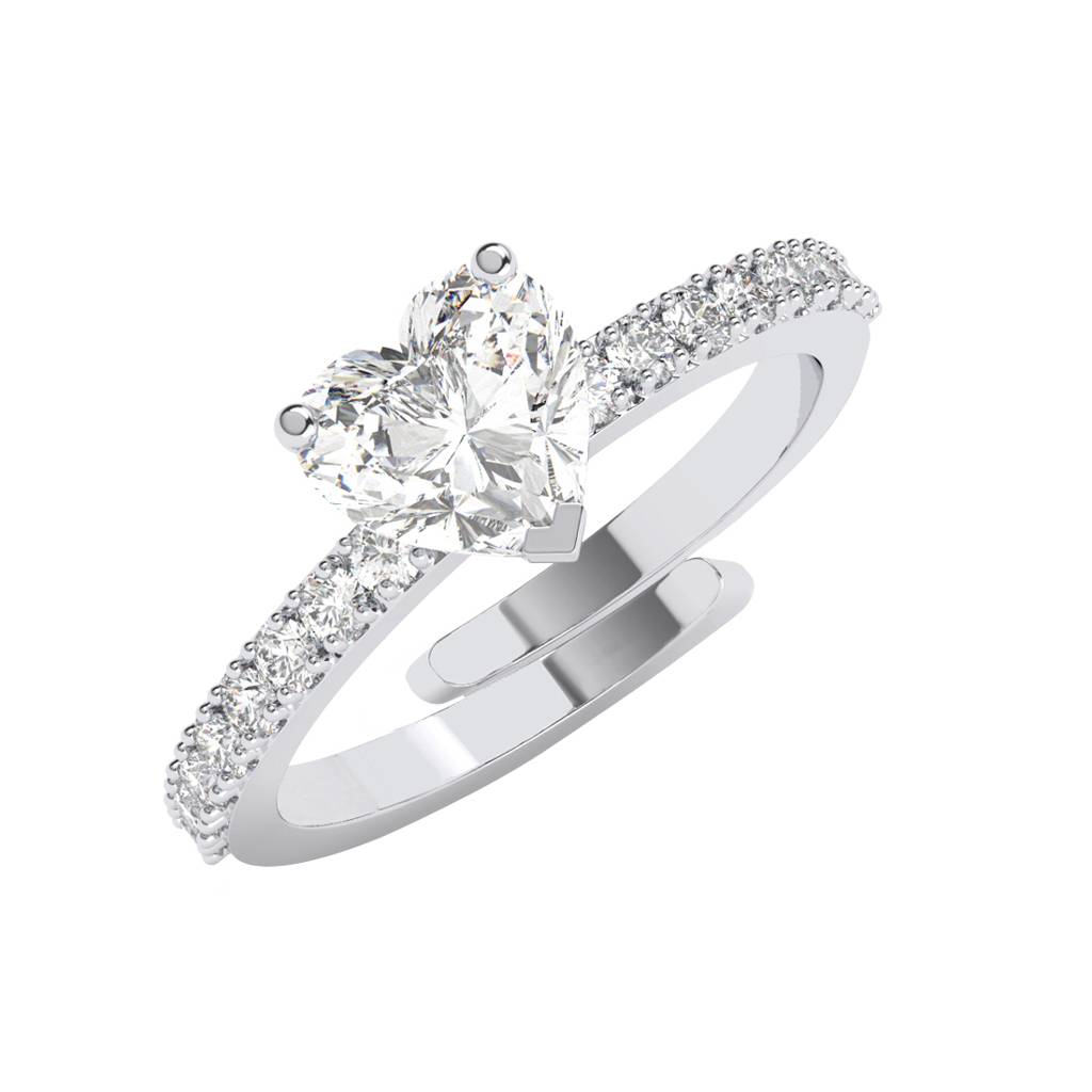 Clara 925 Silver Swiss Zircon Platinum Plated Adjustable Karine Heart Solitaire Promise Finger Ring : CSFR89