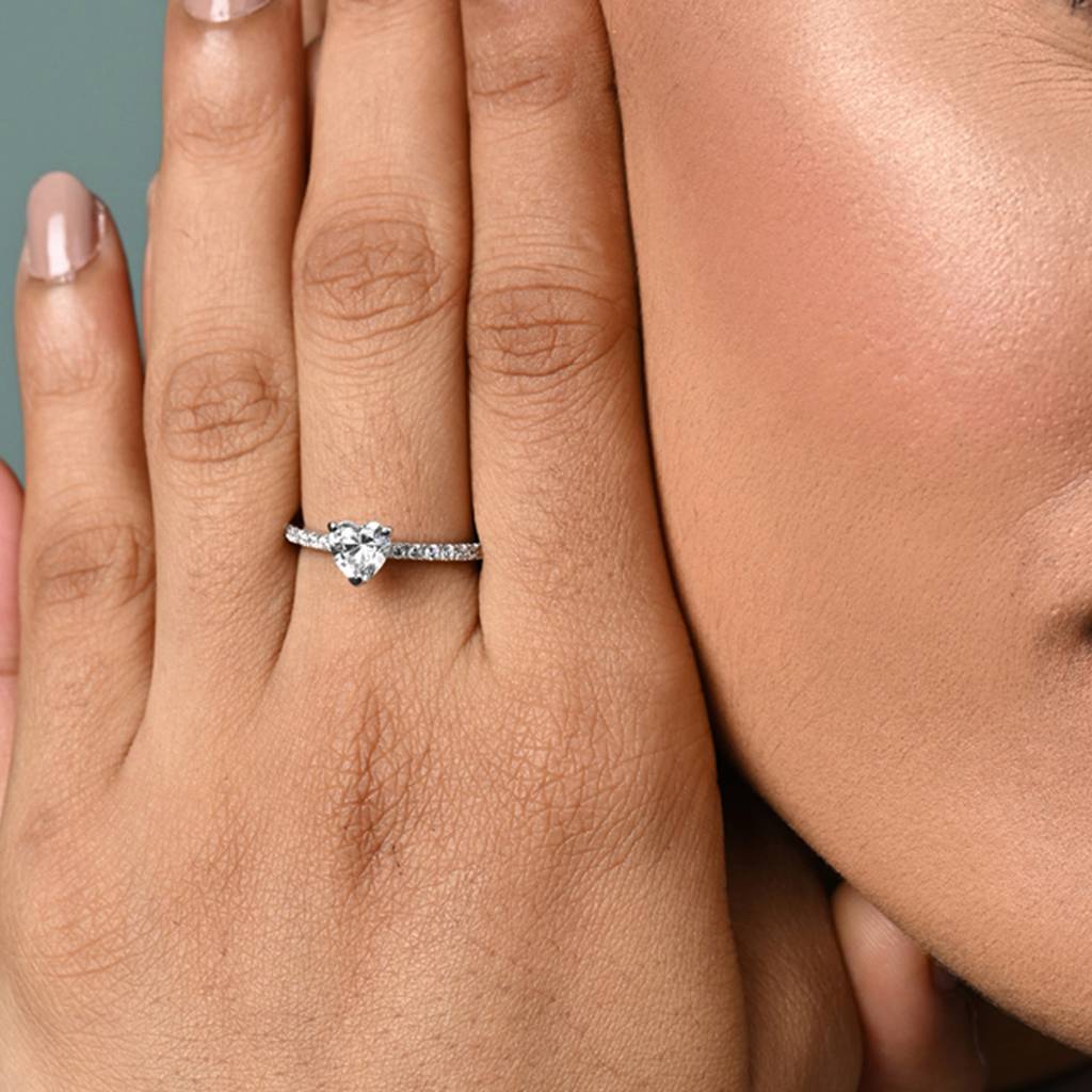 Clara 925 Silver Swiss Zircon Platinum Plated Adjustable Karine Heart Solitaire Promise Finger Ring : CSFR89