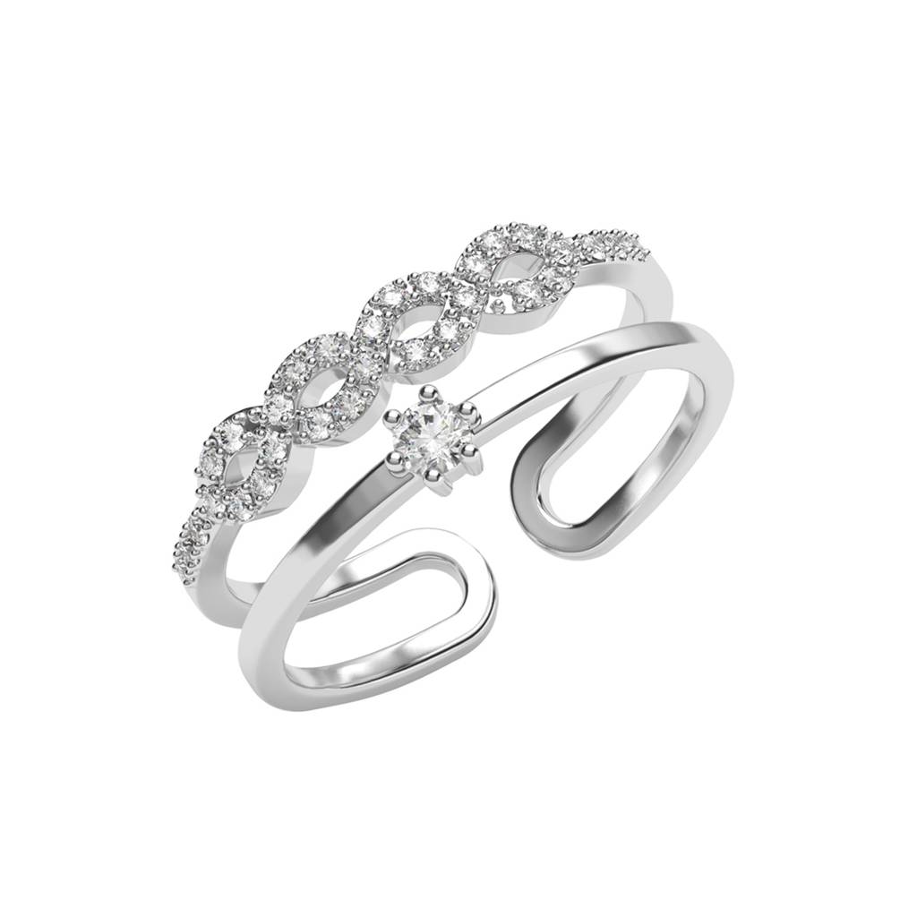 Clara 925 Silver Swiss Zircon Platinum Plated Adjustable Melba Double Banded Infinity Finger Ring : CSFR90