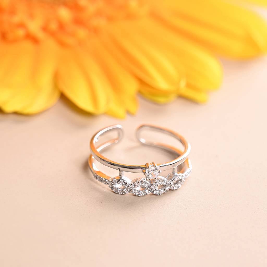 Clara 925 Silver Swiss Zircon Platinum Plated Adjustable Melba Double Banded Infinity Finger Ring : CSFR90