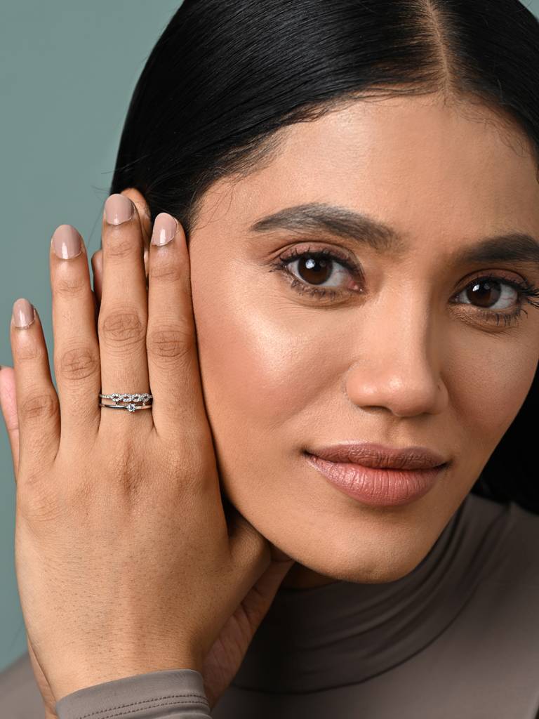 Clara 925 Silver Swiss Zircon Platinum Plated Adjustable Melba Double Banded Infinity Finger Ring : CSFR90