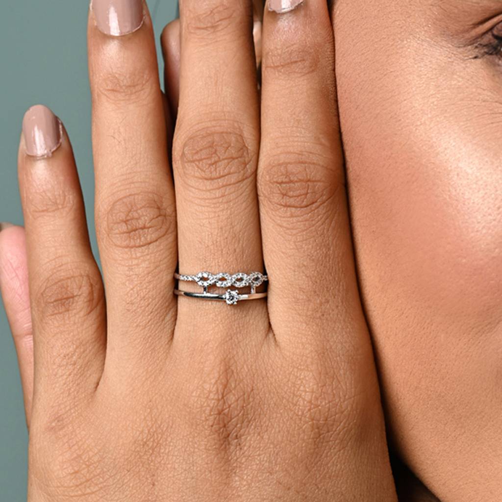 Clara 925 Silver Swiss Zircon Platinum Plated Adjustable Melba Double Banded Infinity Finger Ring : CSFR90