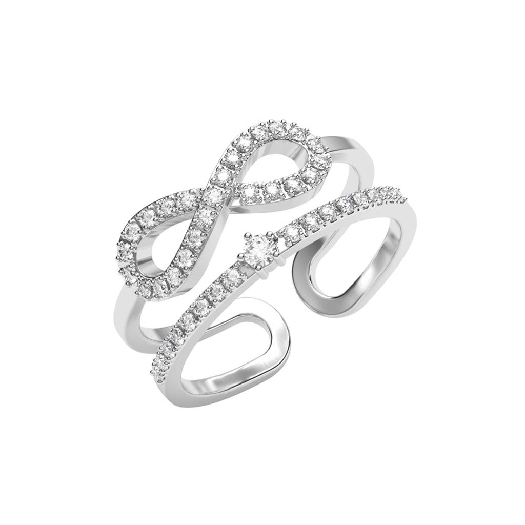 Clara 925 Silver Swiss Zircon Platinum Plated Adjustable Talia Double Banded Studded Infinity Finger Ring : CSFR91