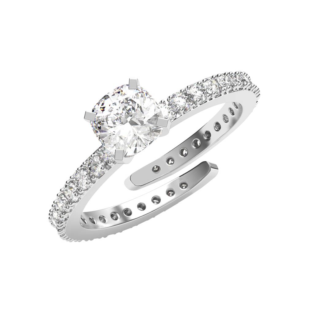 Clara 925 Silver Swiss Zircon Platinum Plated Adjustable Alma Princess Cut Solitaire Finger Ring : CSFR92