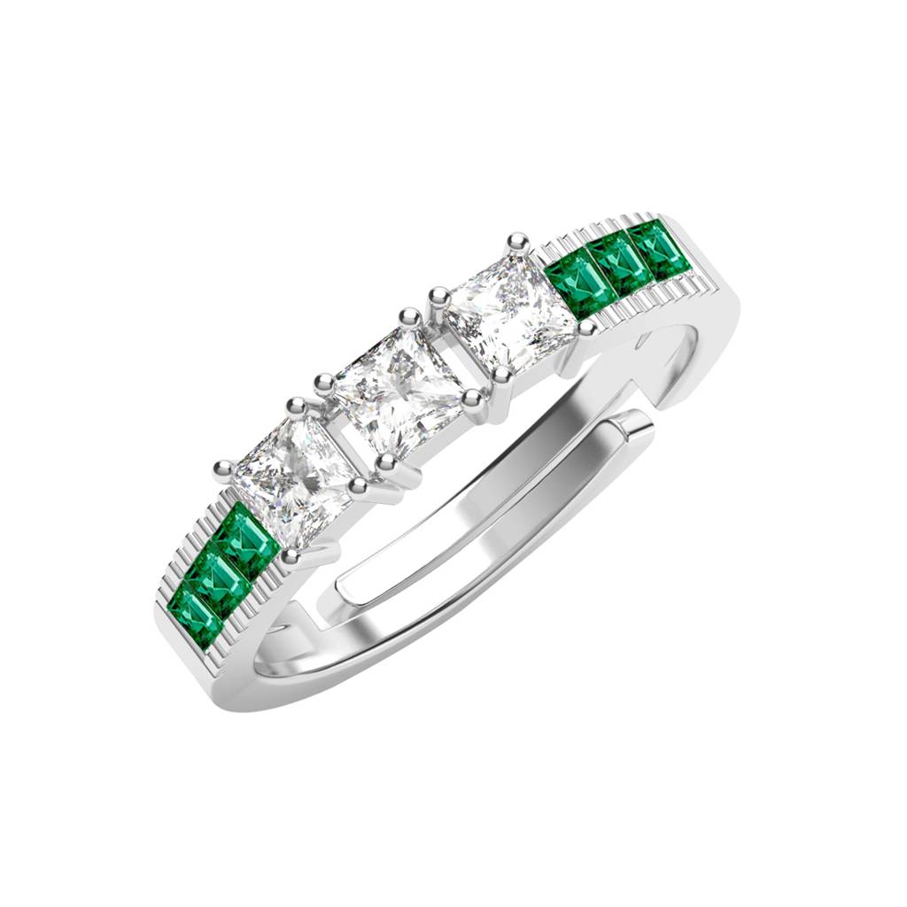 Clara 925 Silver Swiss Zircon Platinum Plated Adjustable Vera Minimal Green Finger Ring : CSFR94