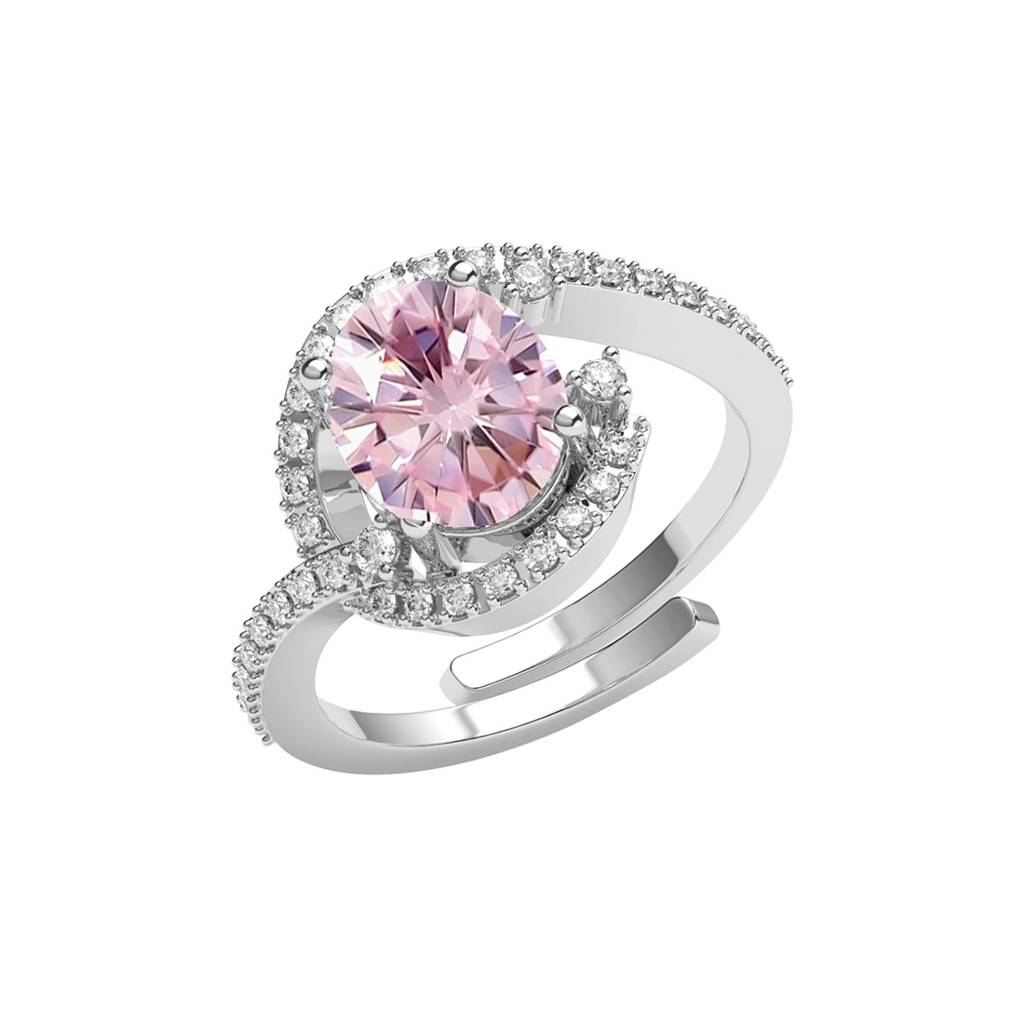 Clara 925 Silver Swiss Zircon Platinum Plated Adjustable Malin Pink Designer Solitaire Finger Ring : CSFR97