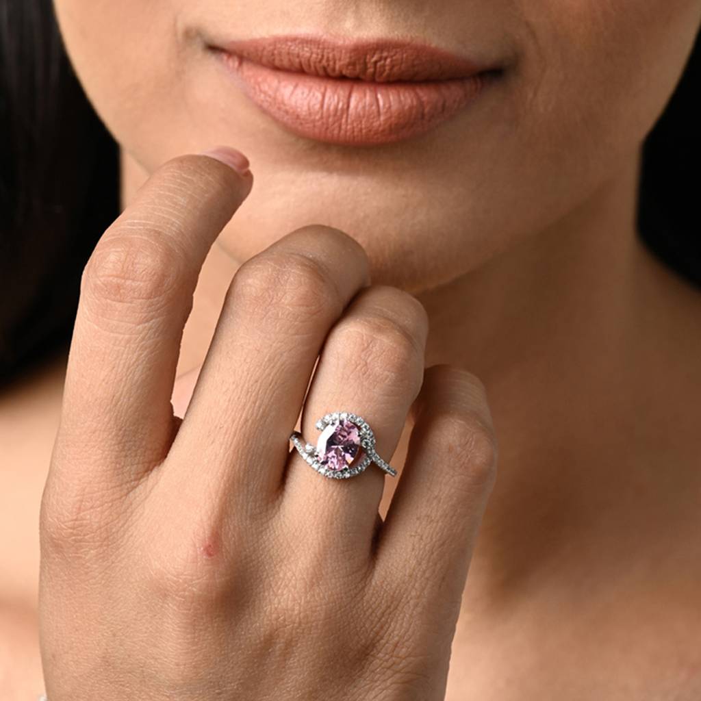 Clara 925 Silver Swiss Zircon Platinum Plated Adjustable Malin Pink Designer Solitaire Finger Ring : CSFR97