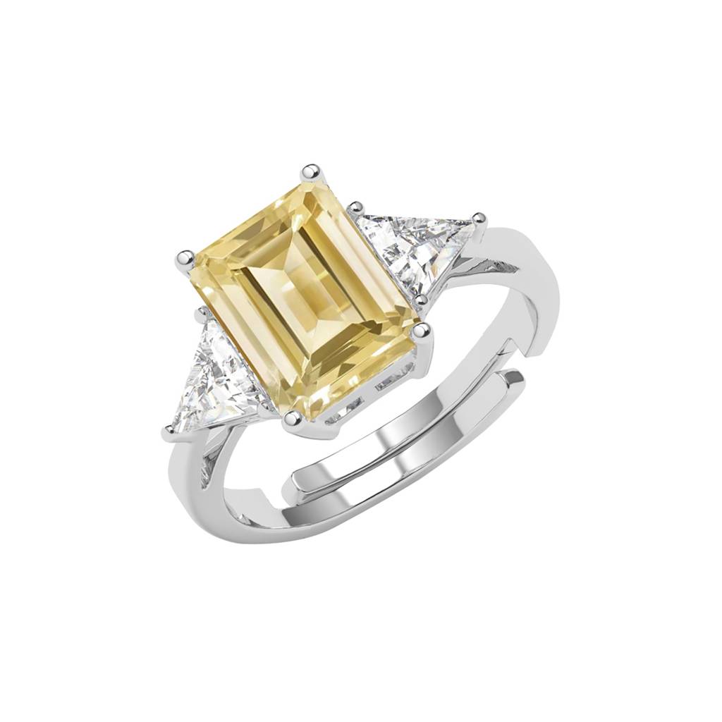 Clara 925 Silver Swiss Zircon Platinum Plated Adjustable Anya Fancy Yellow Solitaire Finger Ring : CSFR98