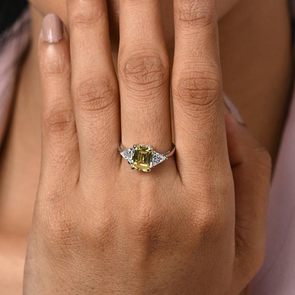 Clara 925 Silver Swiss Zircon Platinum Plated Adjustable Anya Fancy Yellow Solitaire Finger Ring : CSFR98