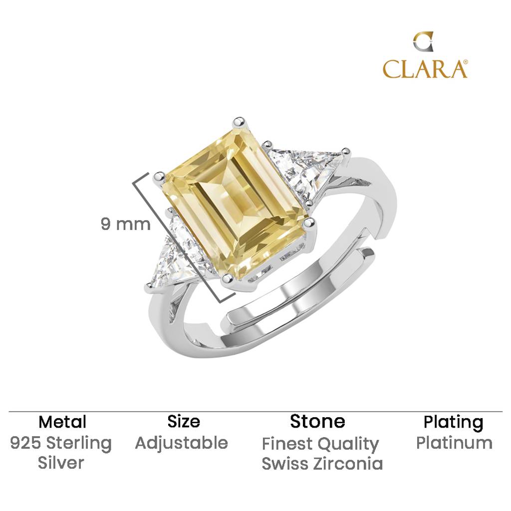 Clara 925 Silver Swiss Zircon Platinum Plated Adjustable Anya Fancy Yellow Solitaire Finger Ring : CSFR98
