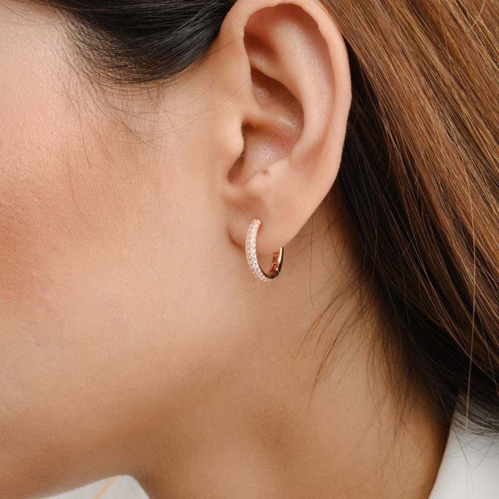 925 Silver Hoop Earrings Cz Diamond Bali In Rose Gold Finish : CSJ104