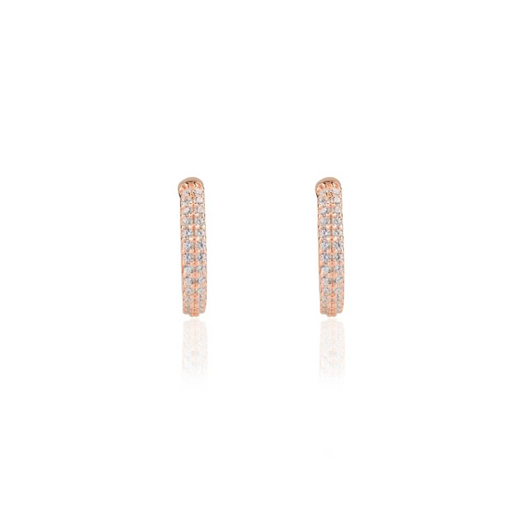 925 Silver Hoop Earrings Cz Diamond Bali In Rose Gold Finish : CSJ104