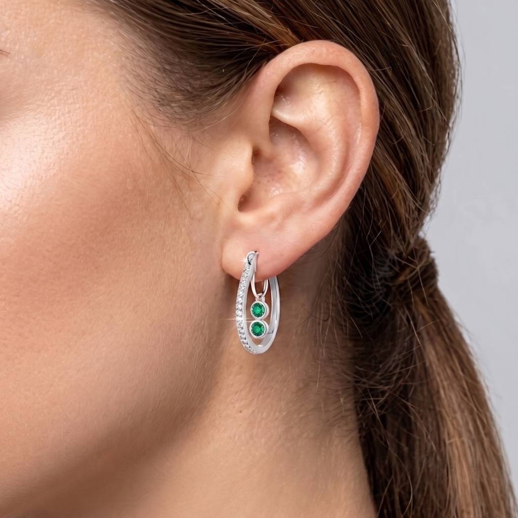 925 Silver Cz Diamond Charms Hoops Bali Earrings For Women : CSJ122