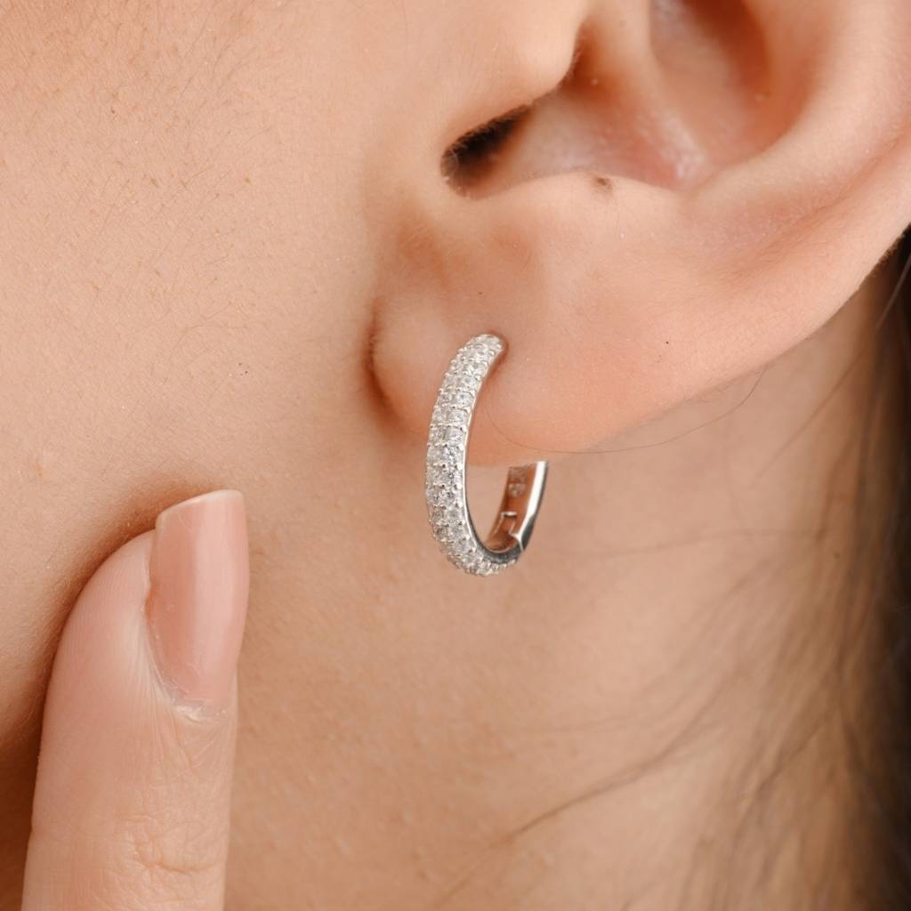 925 Silver Cz Diamond Bali Hoop Earrings : CSJ132