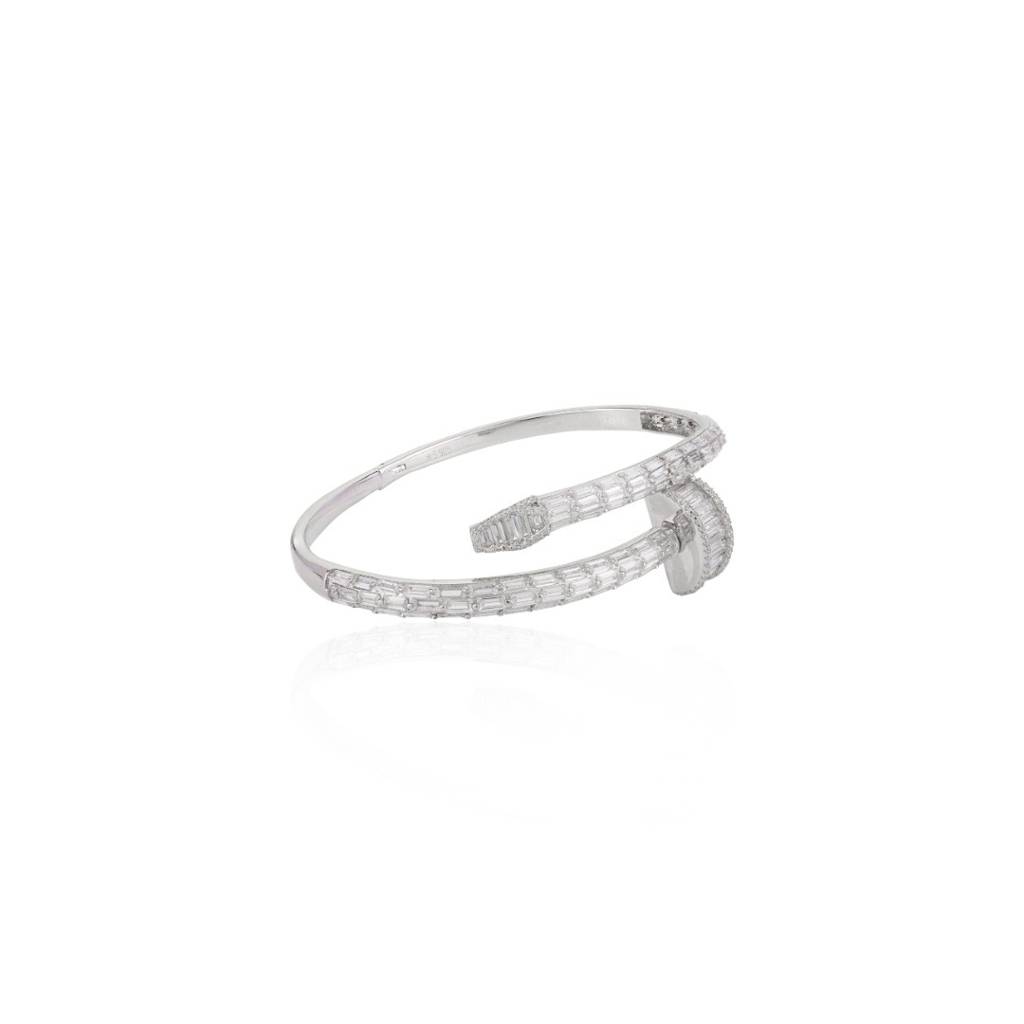 Stylish 925 Silver Nail Bracelet Featuring Cz Diamond Accents For Women : CSJ5