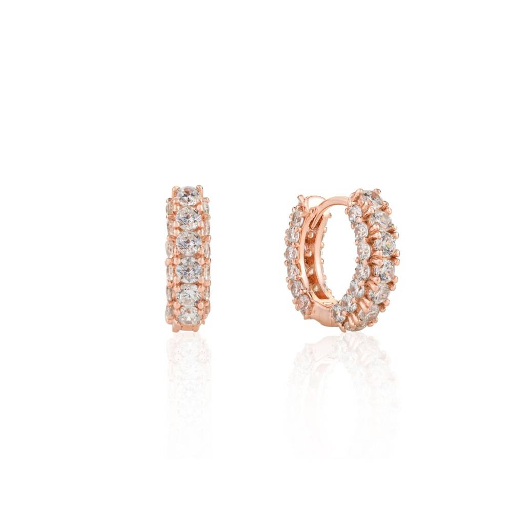 Rose Gold Minimal Hoops Earrings In 925 Silver With Clear Cz Diamonds : CSJ68