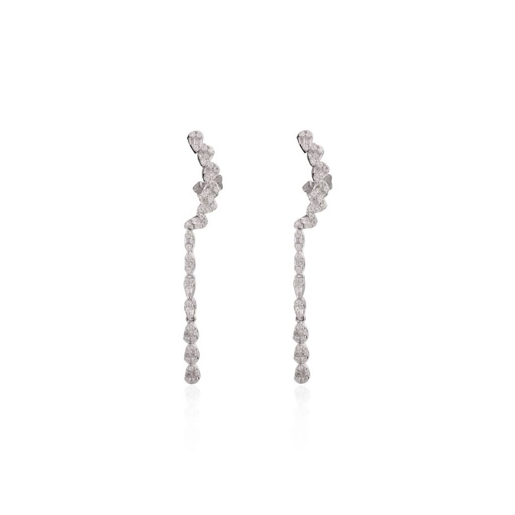 925 Silver Cz Diamonds Crystals Linear Drop Earrings : CSJ71