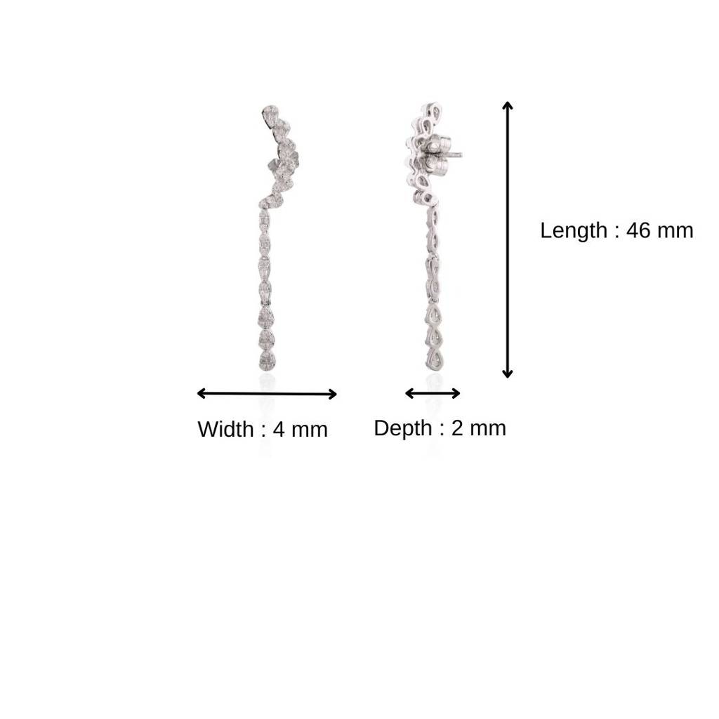 925 Silver Cz Diamonds Crystals Linear Drop Earrings : CSJ71