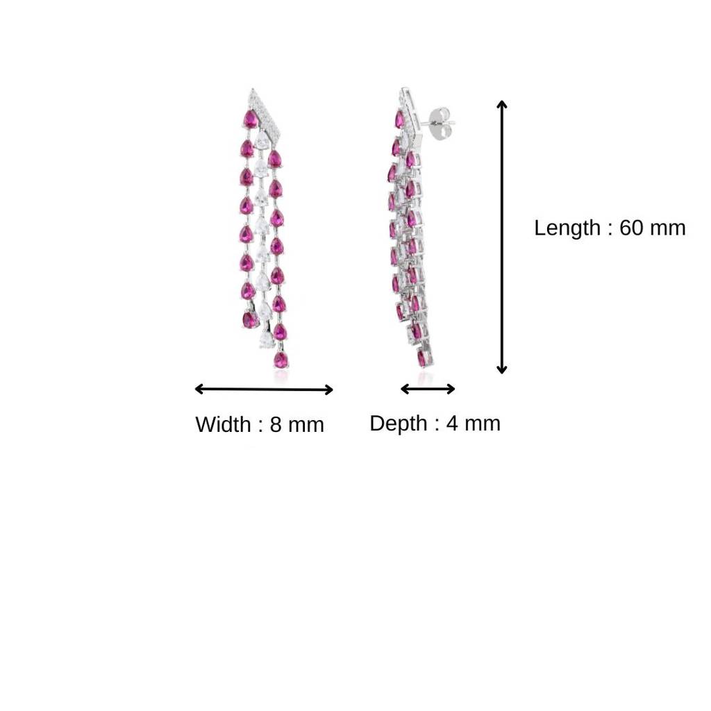 Long Dangle Earrings In 925 Silver With Moving Pink & White Cz Diamonds Charms : CSJ83