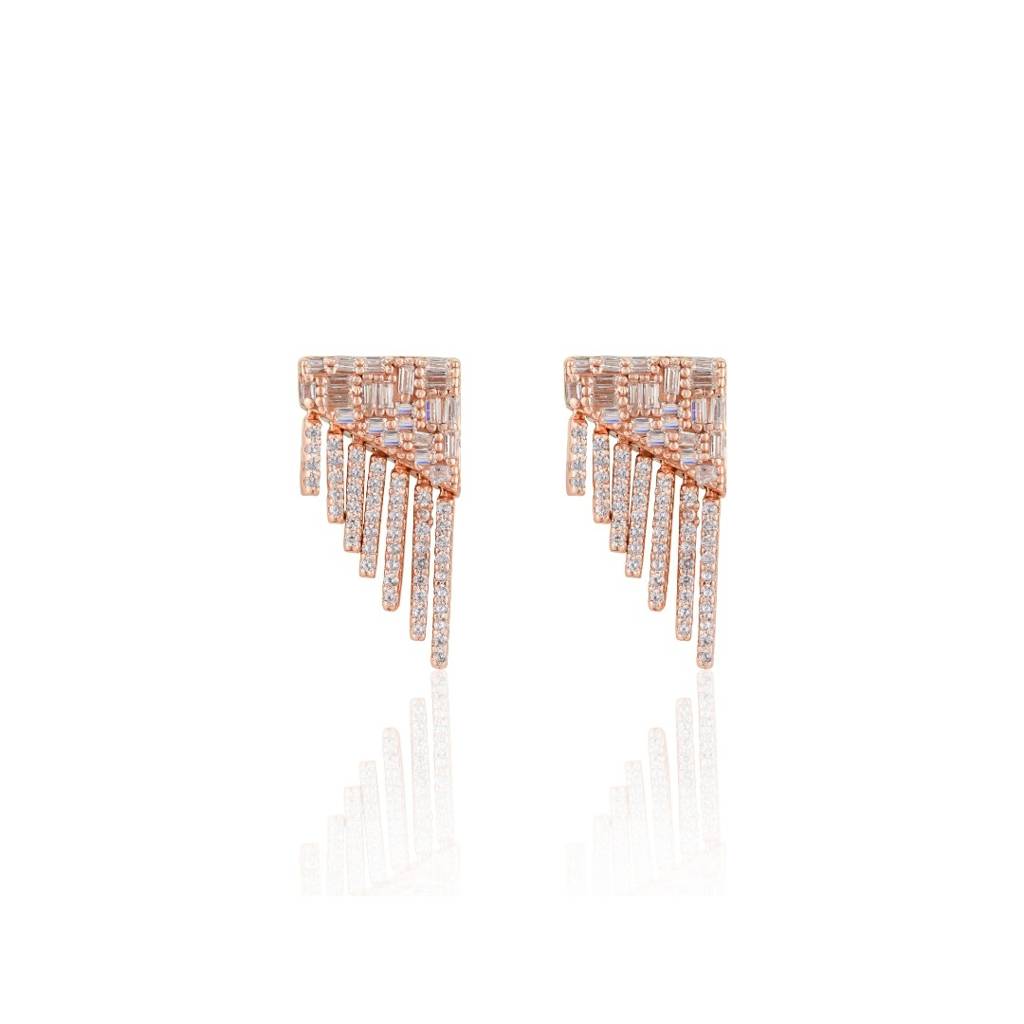 Rose Gold Plated Stud Earrings In 925 Silver With Moving Cz Diamonds Charms : CSJ86