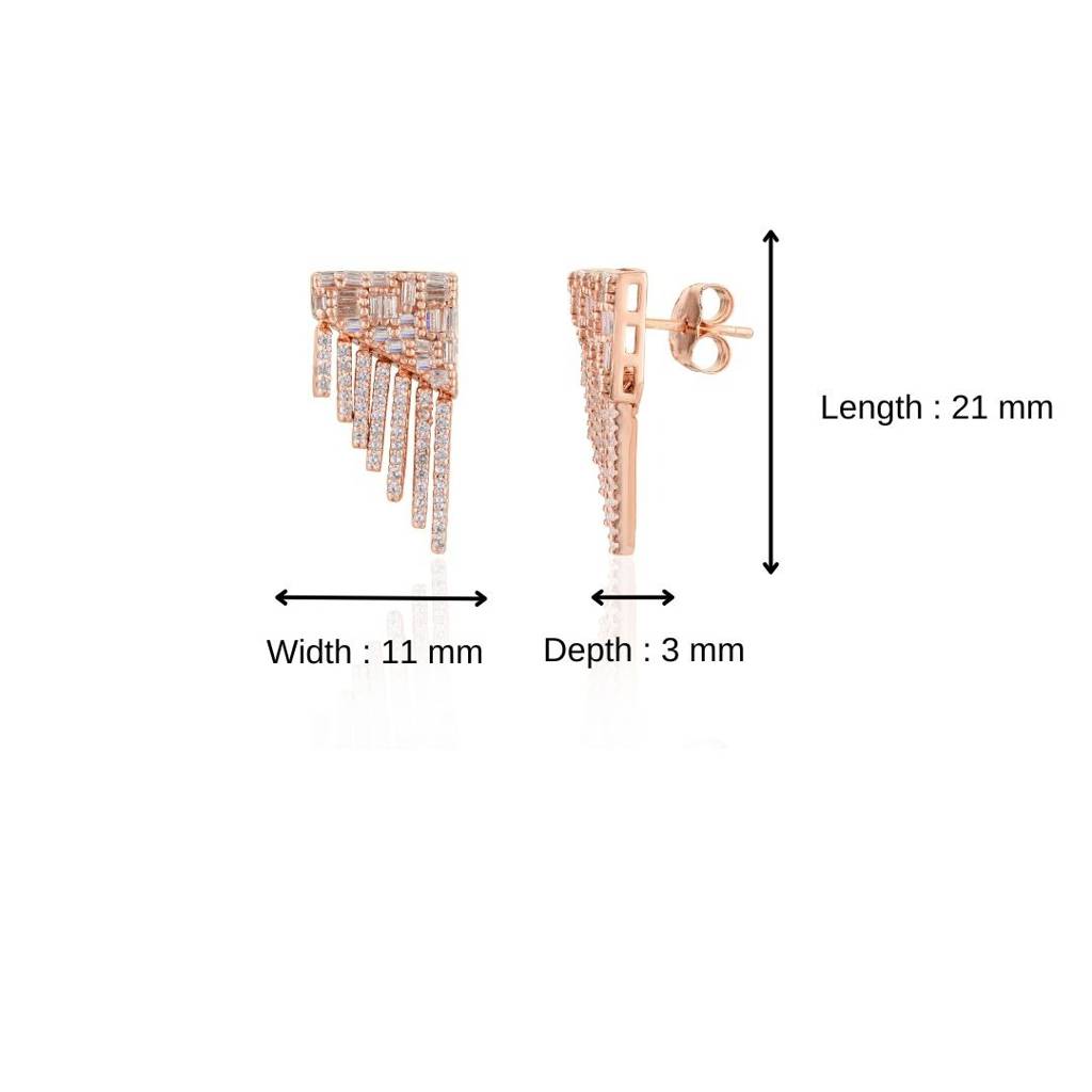 Rose Gold Plated Stud Earrings In 925 Silver With Moving Cz Diamonds Charms : CSJ86