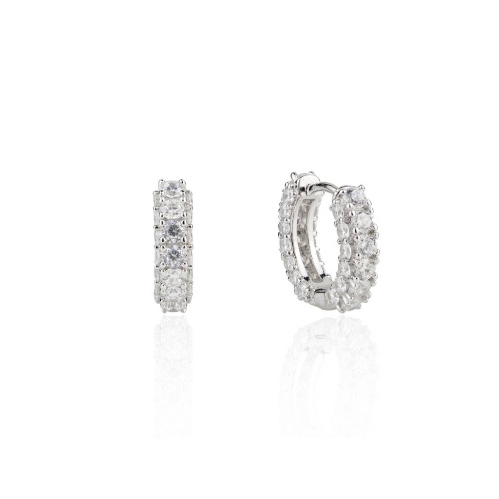 Hoop Earrings In 925 Silver With Clear Cz Diamonds In Secure Prong Settings : CSJ88