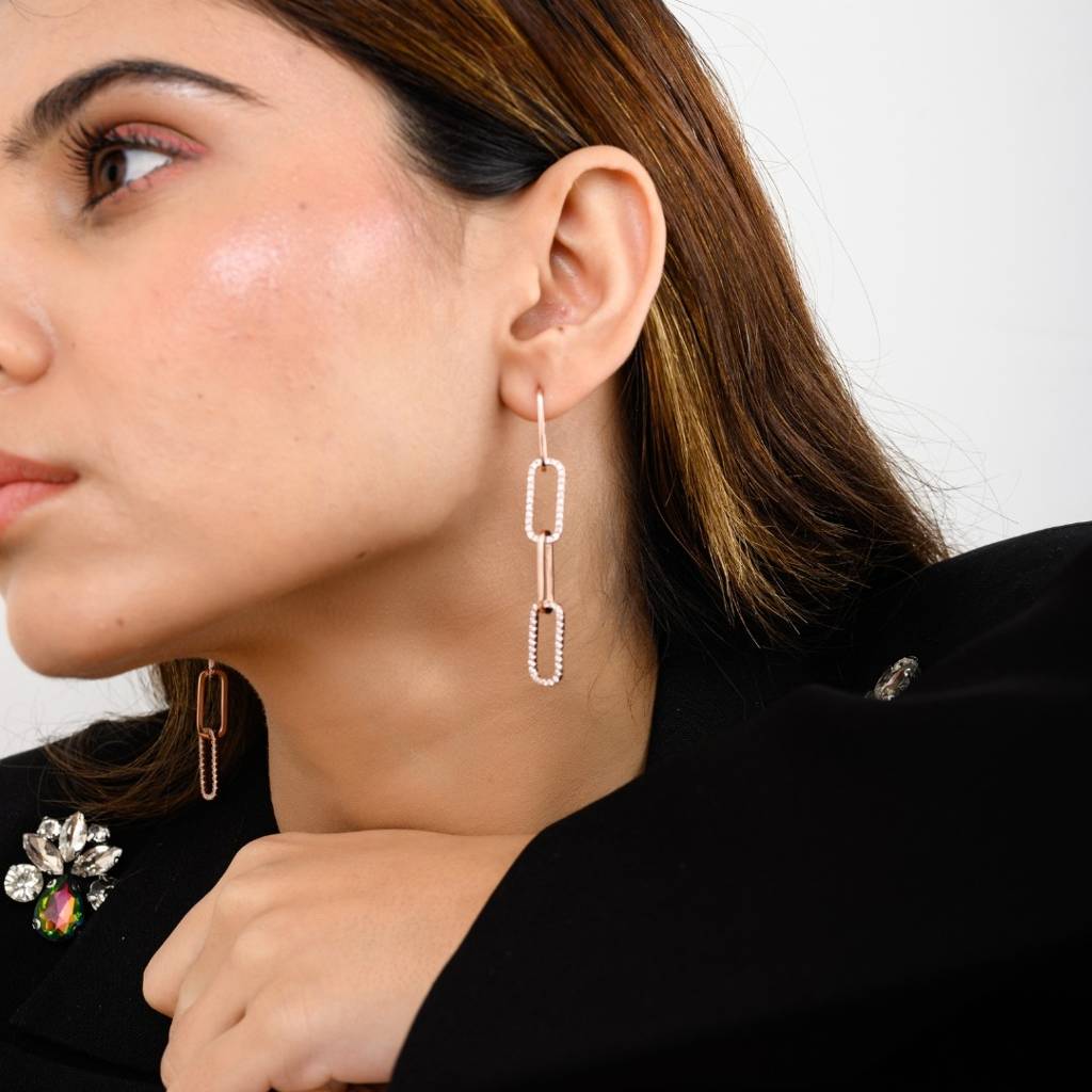 Paperclip Link Chain Earrings In 925 Silver : CSJ90
