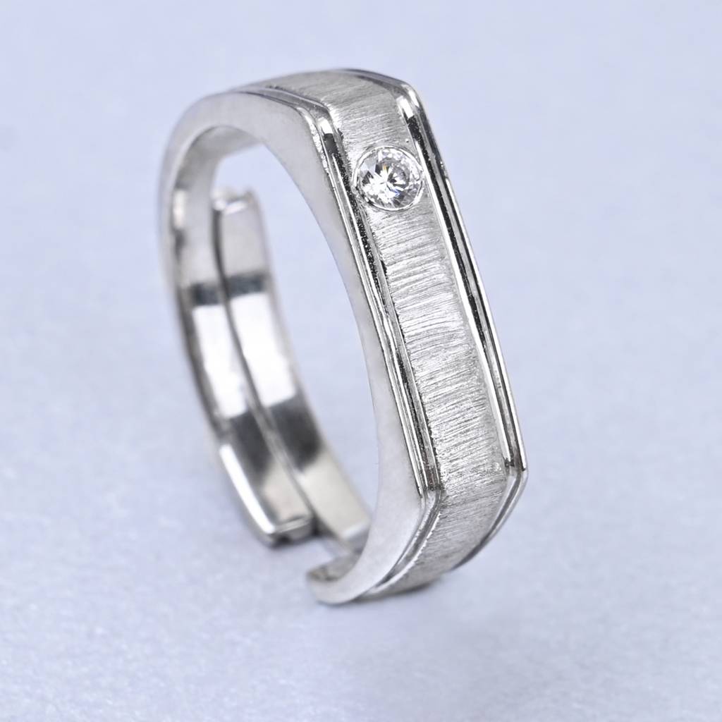 Clara 925 Sterling Silver Adjustable Matte Finish Rhodium Plated Dario Band Ring For Men & Boys : CSMR10