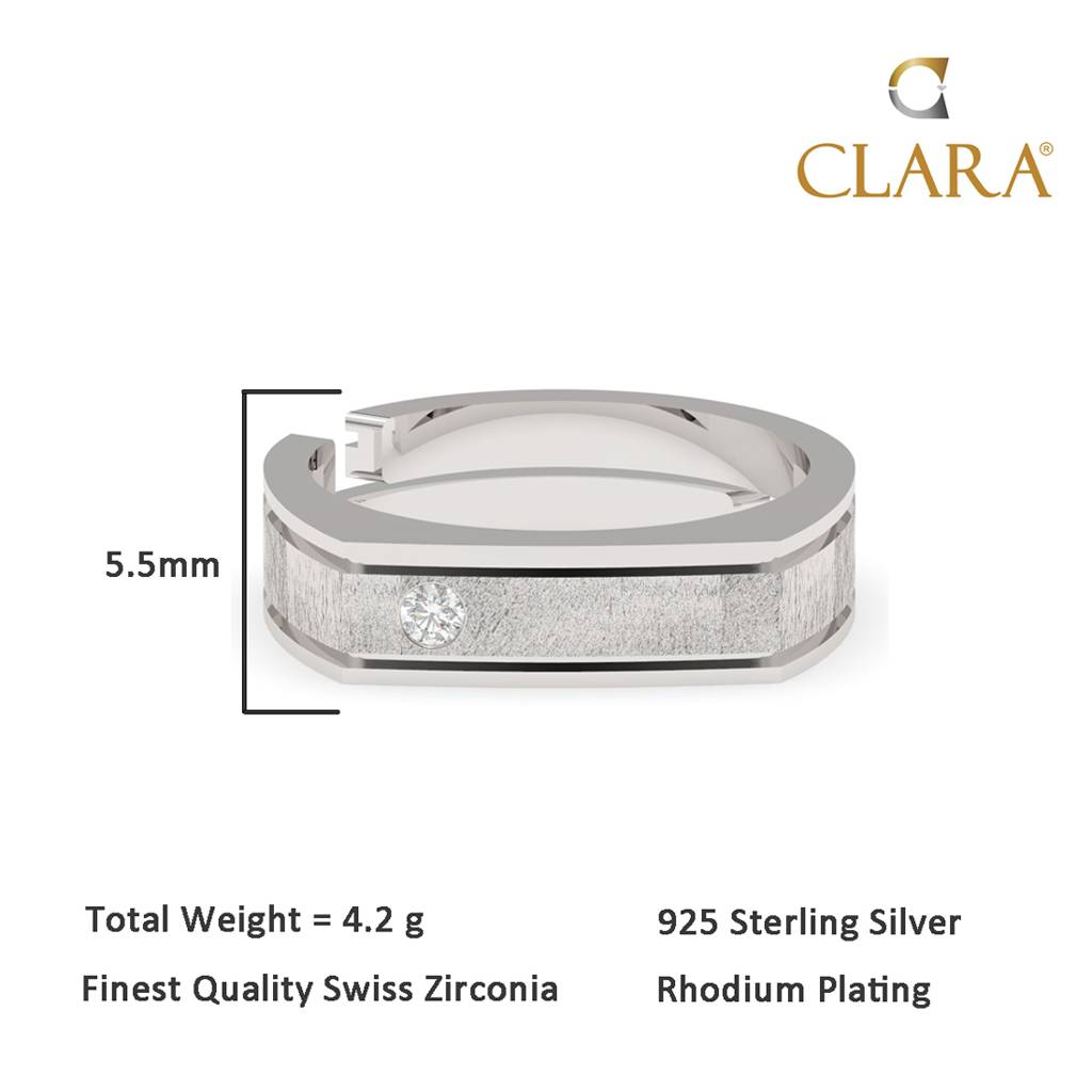 Clara 925 Sterling Silver Adjustable Matte Finish Rhodium Plated Dario Band Ring For Men & Boys : CSMR10