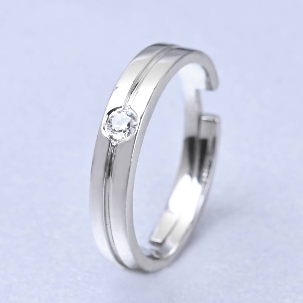 Clara 925 Sterling Silver Adjustable Rhodium Plated Swiss Zirconia Magnus Band Ring For Men & Boys : CSMR11