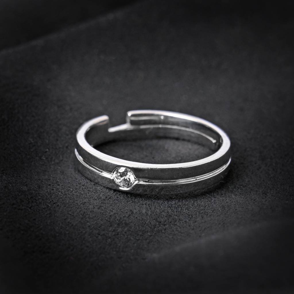 Clara 925 Sterling Silver Adjustable Rhodium Plated Swiss Zirconia Magnus Band Ring For Men & Boys : CSMR11