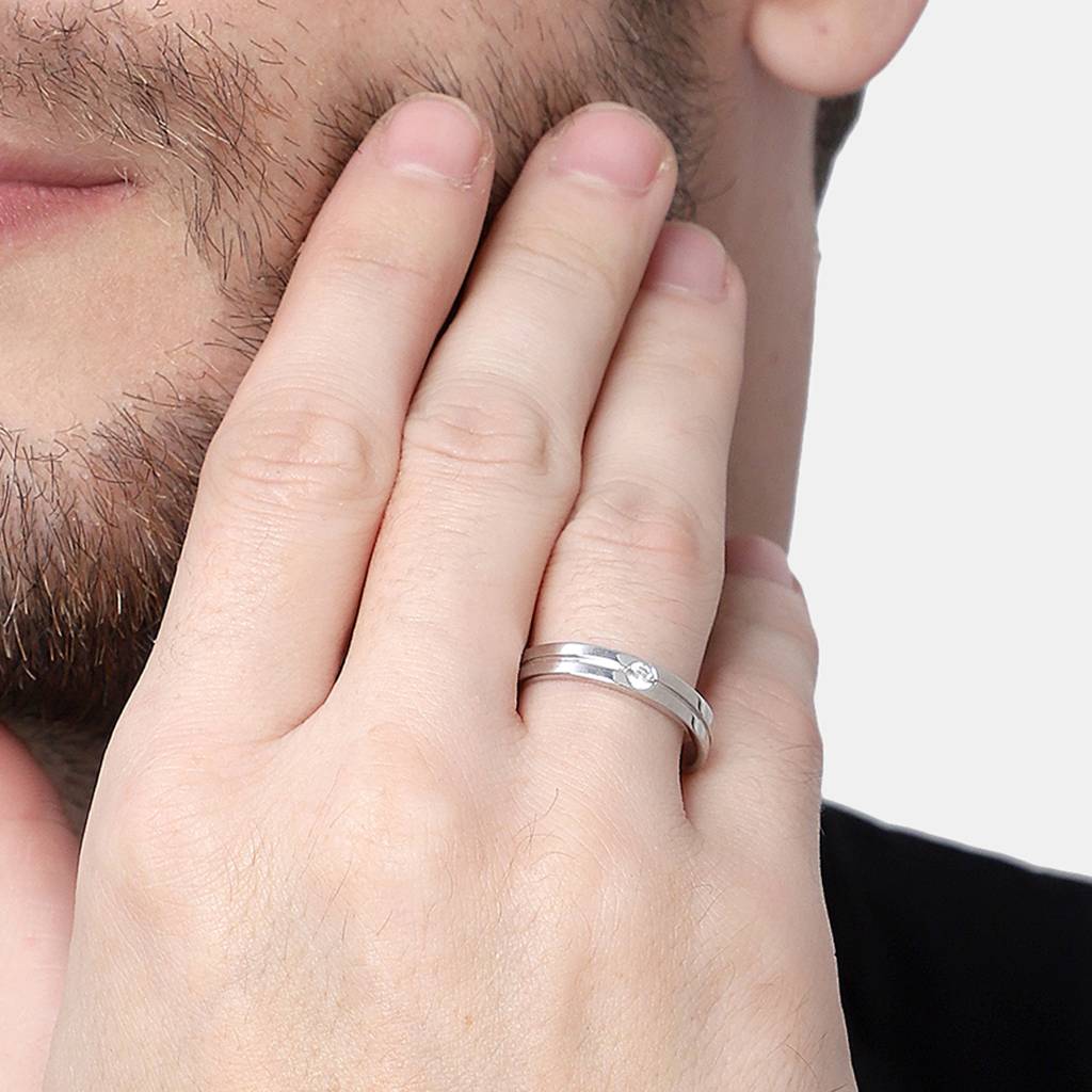 Clara 925 Sterling Silver Adjustable Rhodium Plated Swiss Zirconia Magnus Band Ring For Men & Boys : CSMR11